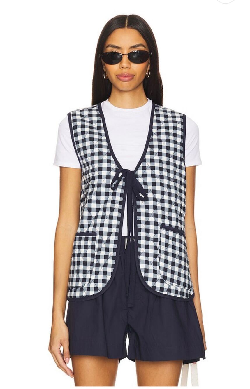 Free People Claudine Vest Navy Gingham - Size Small (new)